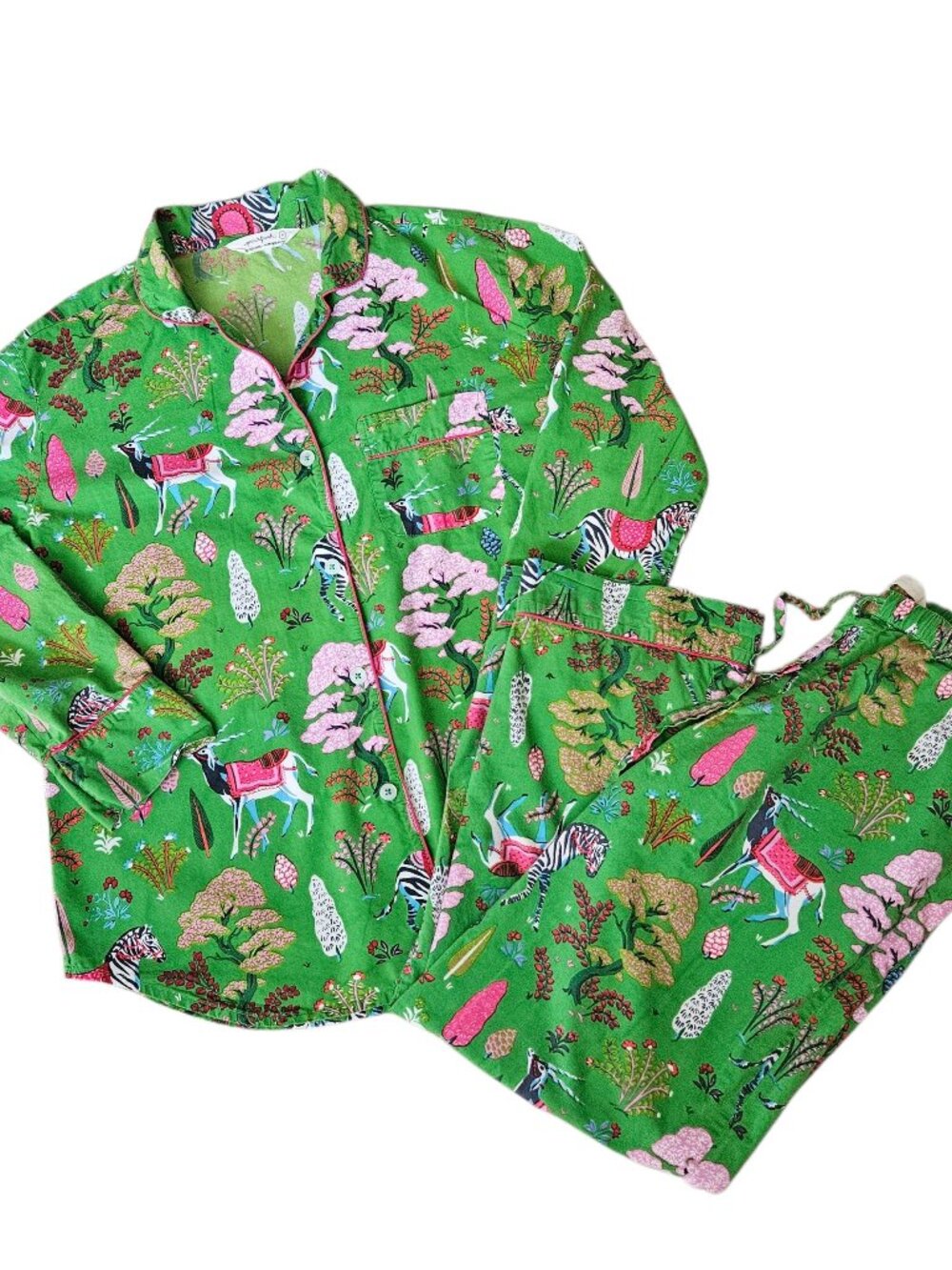 Print Fresh Pajama Set Small Cherry Blossom Zebra Antelope Organic Cotton Pocket